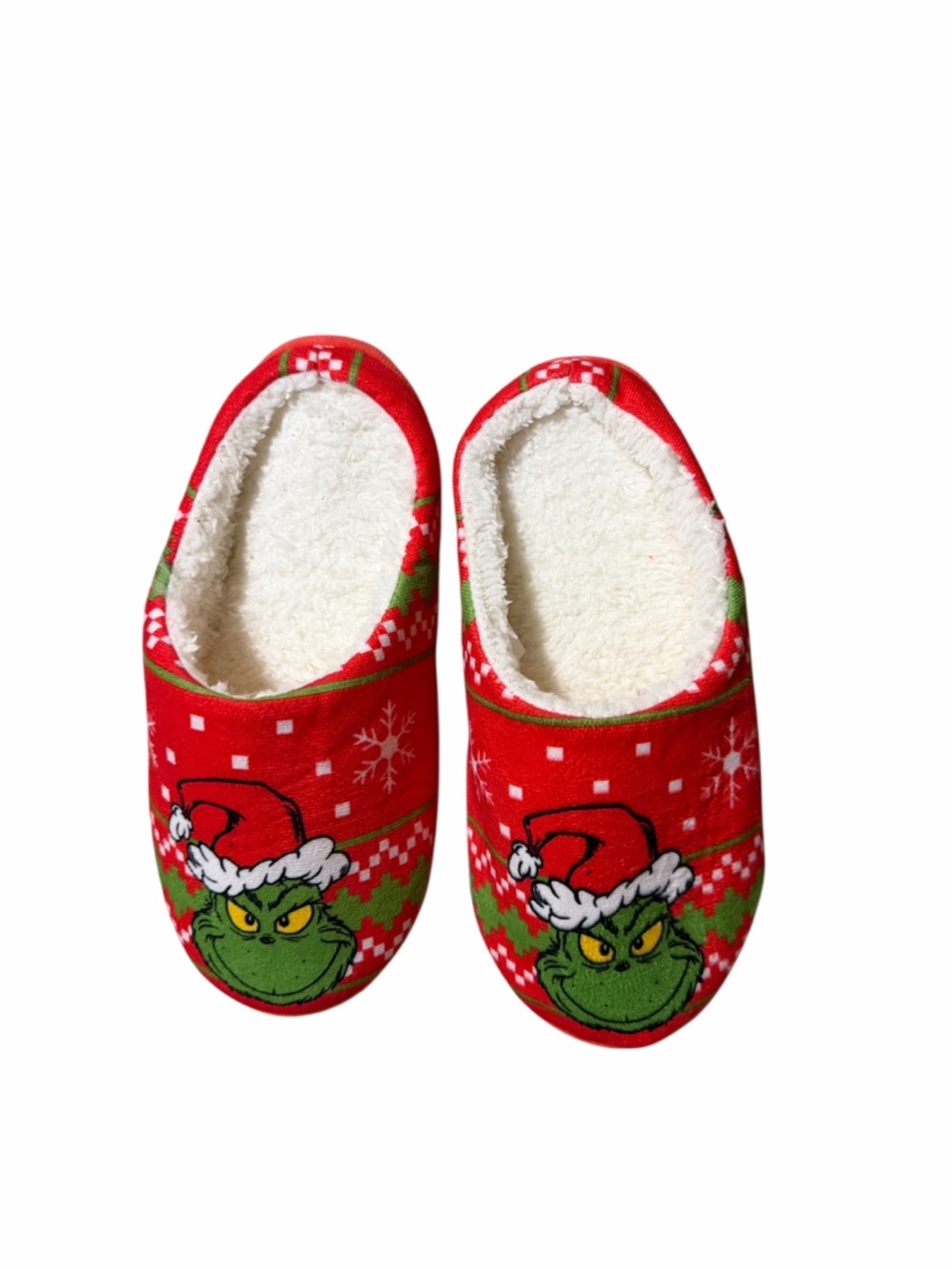 Holiday Grinch Plush Lined Slippers - Red & Green